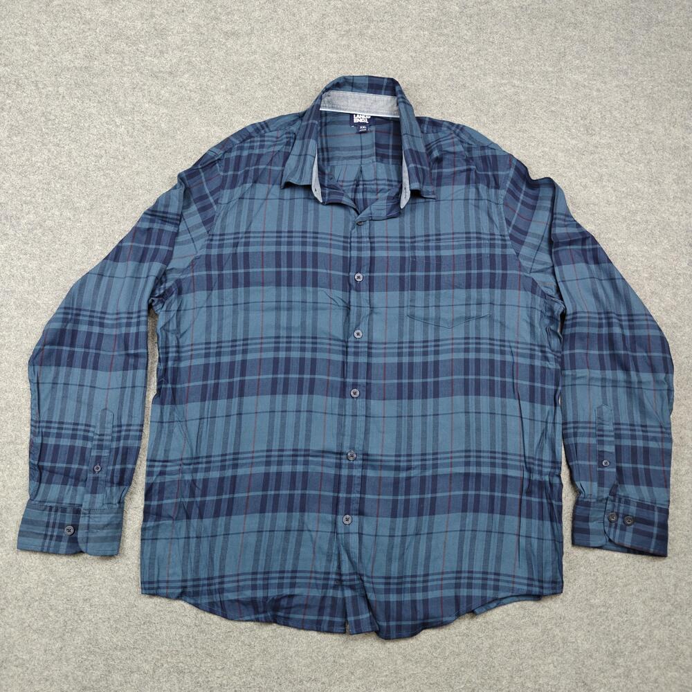 Lands' End Shirt Mens 2XL Blue Plaid Cotton Rayon Spandex Long Sleeve Button-Up